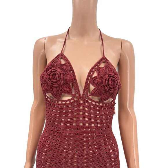 Cult Gaia Crochet Cotton Halter Neck Midi Dress NWT - Picture 5 of 9